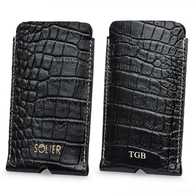 Personalizowane skórzane etui na IPhone 12/13/14 Solier SA57 czarny wąż