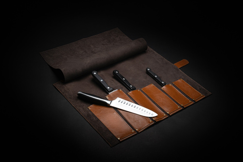 Personalizowane skórzane etui na noże Solier SA44 camel