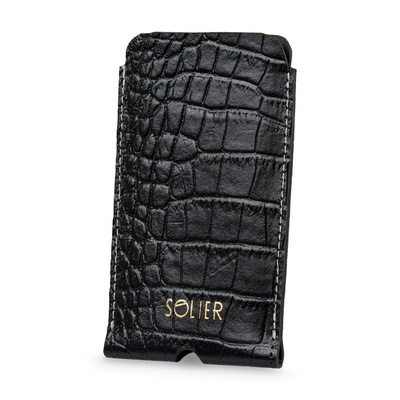 Personalizowane skórzane etui na IPhone 12/13/14 Solier SA57 czarny wąż